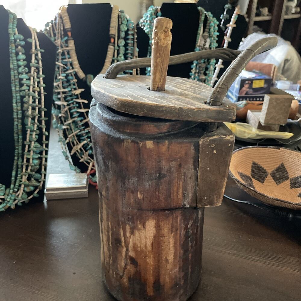 Vintage Conestoga Wagon Grease Bucket With Lid,Strap And Paddle